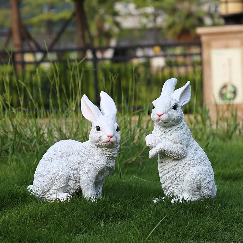 Outdoor Courtyard Rabbit Ornament Cute And Silly Simulated Animals Resin Floor Standing Sculpture Statue Kindergarten Decoration