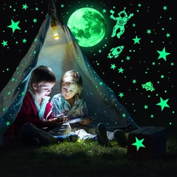 Luminous 3D Stars Dots Wall Sticker Solar System Galaxy Space Nursery Wall Stickers Rocket Astronaut Kids Boys Room Decorations