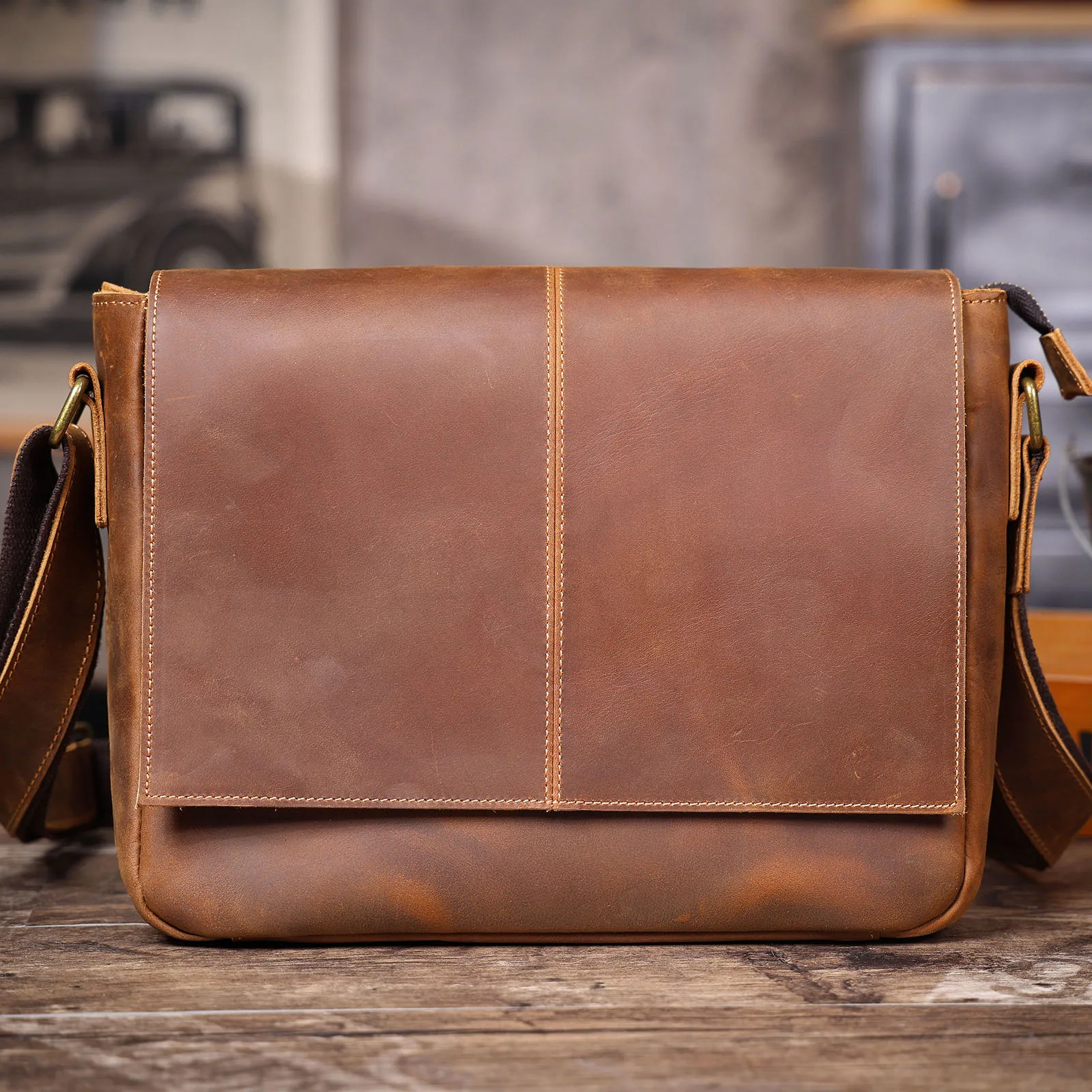 Vintage Herren-Aktentasche aus echtem Leder, 15-Zoll-Laptoptasche, Messenger-Taschen für Arbeit und Business, Crazy Horse Rindsleder-Handtasche für Männer, La – Detail 10