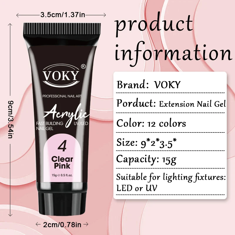 VOKY solid Color Poly Nail Glue For Nail Extension,Glitter Building Nail Gel For Manicure Nail Art Design Luminous Poly NailsGel