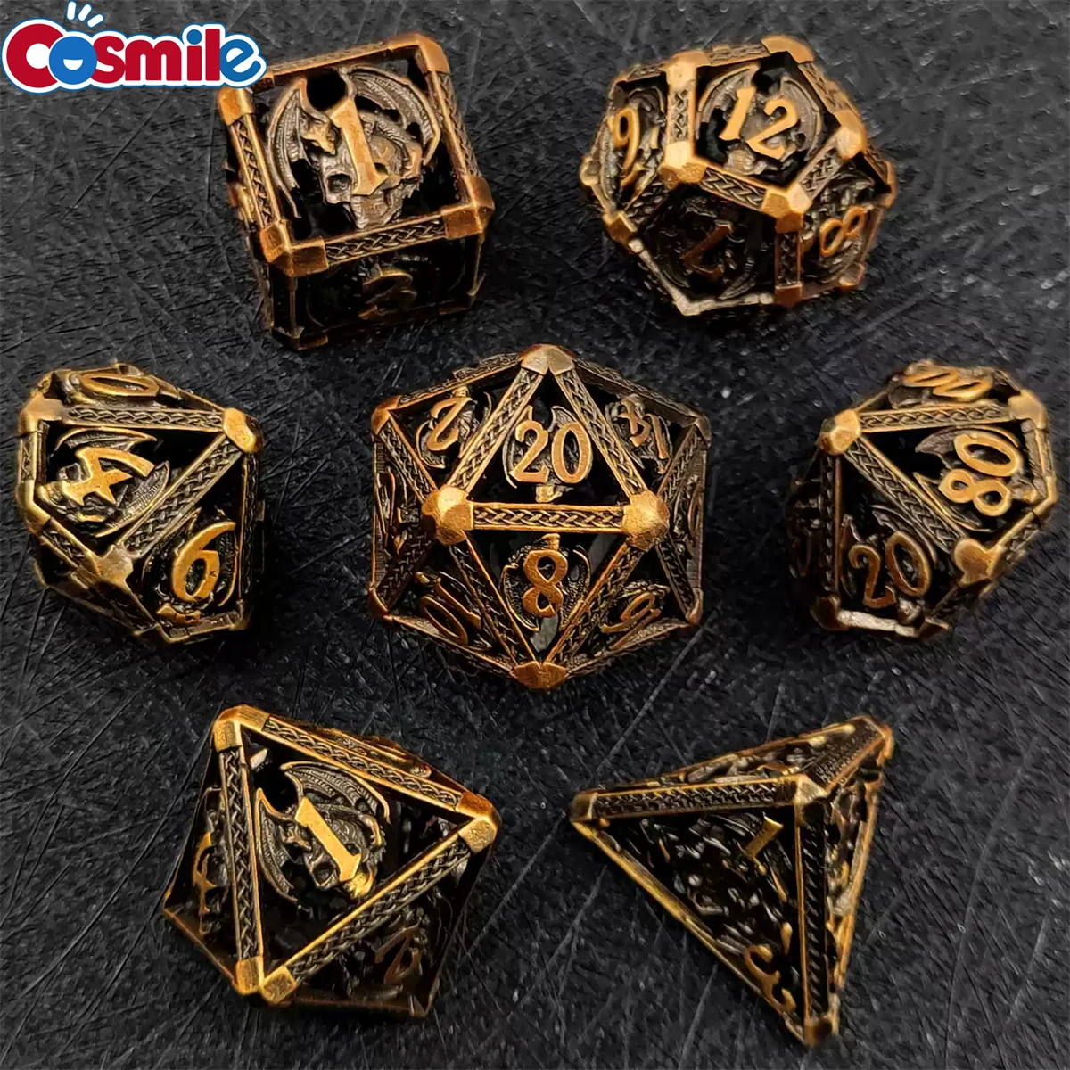 Creative Angled Glass Dice DND Handmade D4-D20 Polyhedral Gemstone Dice Set with Leather Box for D&D Role Playing Board Games