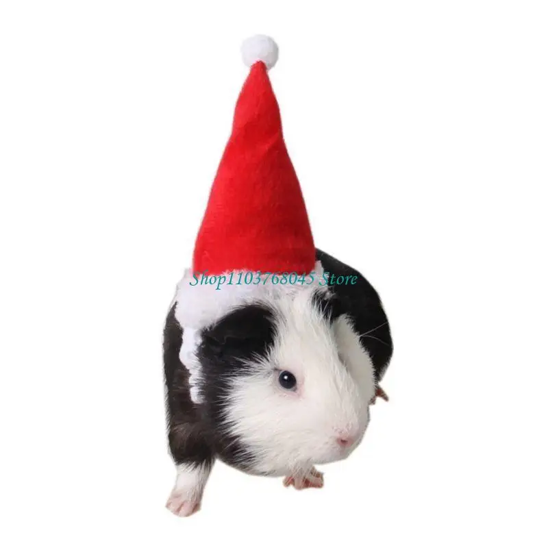 R53F Pet Xmas Santa Cap with Adjustable Strap for Ferret Rabbit Small Animal