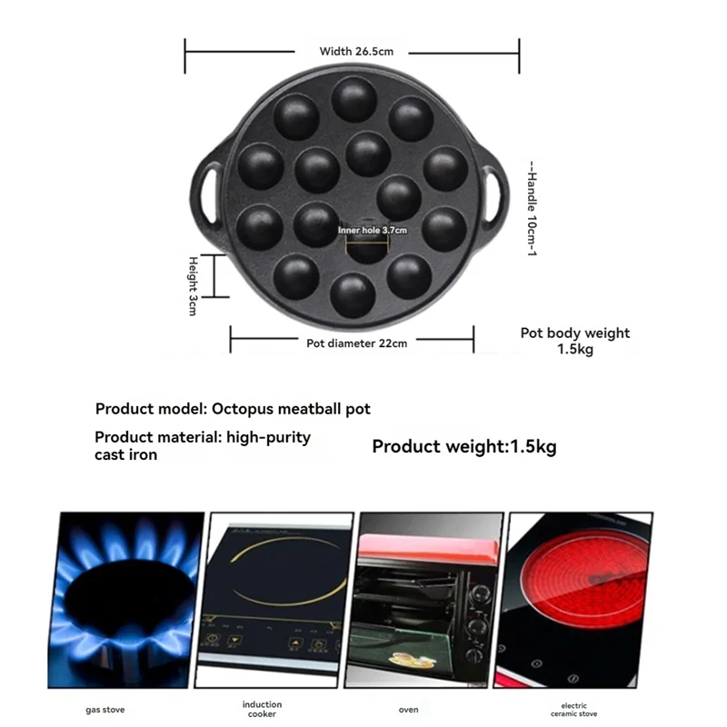 

ABUF-Cast Iron Pancake Octopus Ball Grill Octopuses Small Baking Pan Takoyaki Maker Home Cooking Tools Kitchenware Supplies