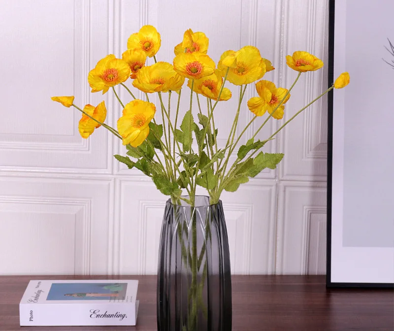 flowers artificial Simulation Yu Beauty: 4-head Poppy Silk Flower Fake Flower Pastoral Home Wedding Decoration outdoor decor