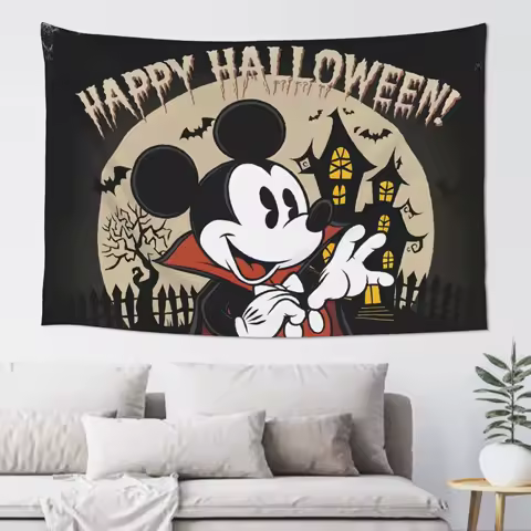 Disney Halloween Tapestry Mickey Mouse &amp; Minnie Mouse Nightmare Before Christmas Funny Tapestry Halloween Decoration Wall Mat