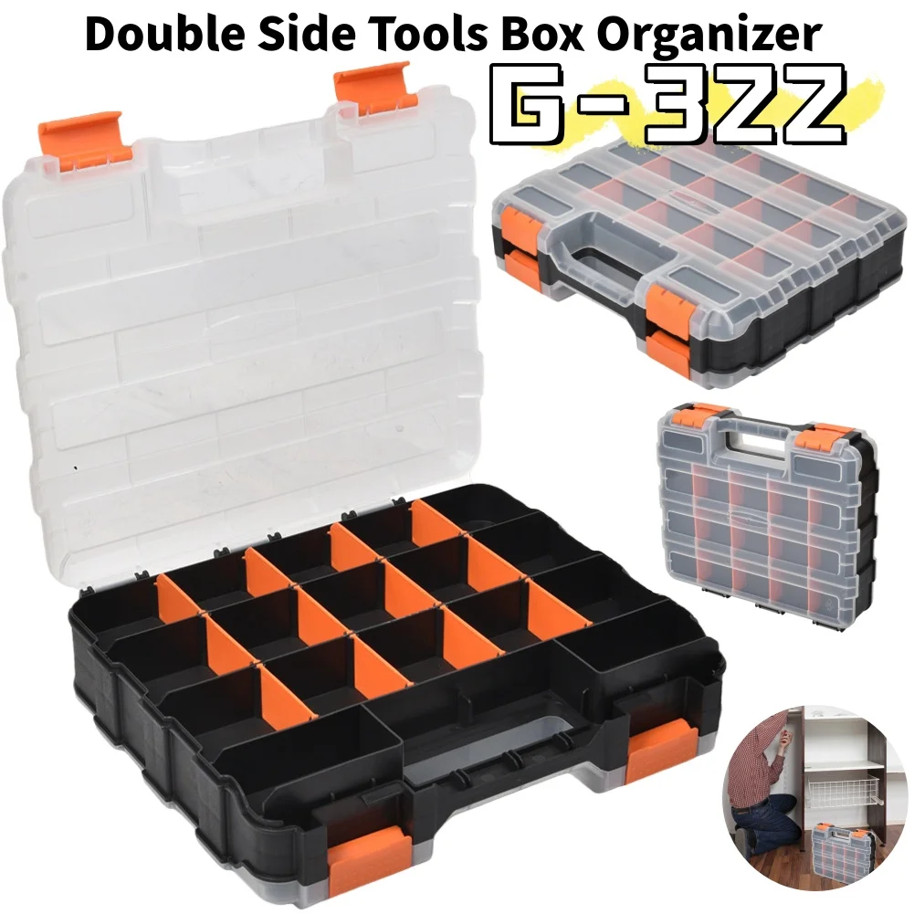 G-322 Portable Parts Box Hardware Storage Toolbox Plastic Case Multi-Grid Combination Screw Storage Box Garage Repair Tool Box f