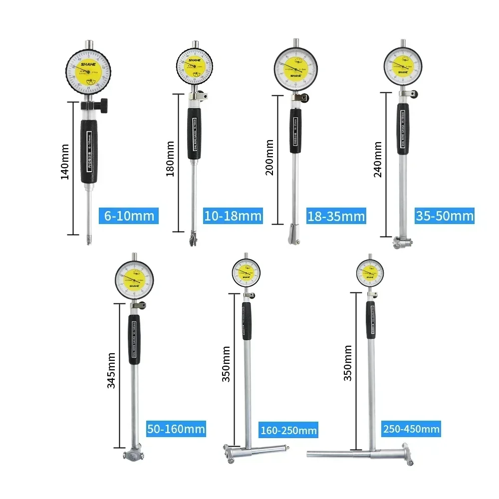 Shahe-Indicador de Dial de 6-10/10-18/18-35/35-50/50mm, indicador de orificio, diámetro de agujero, herramienta de medición de 160mm