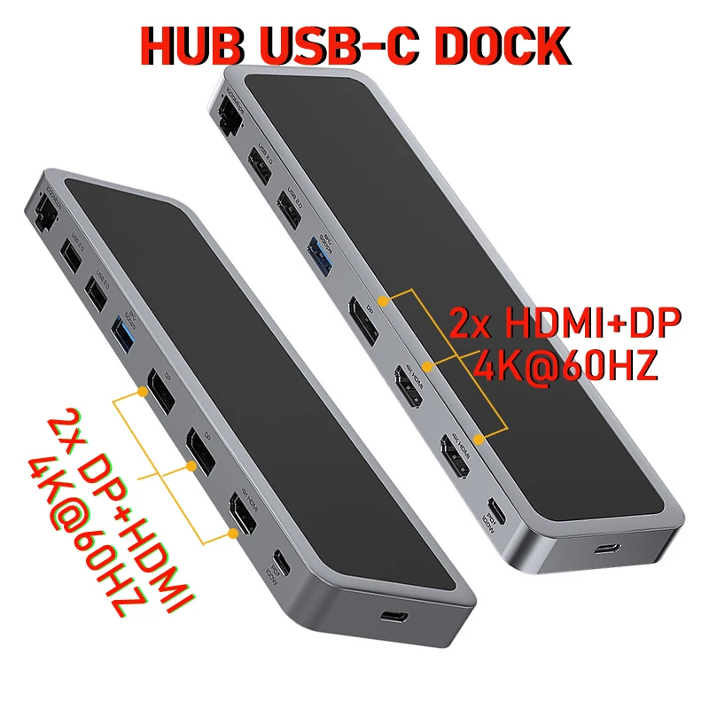 Dual DP 4k 60hz thunderbolt MST dock hd hub usb c docking station 2x hdmi aksesoris laptop untuk MacBook Pro air Mac mini Lenovo