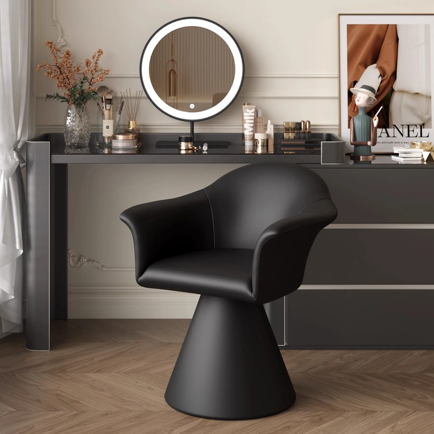 Luxury Rotatable Makeup Chair - Modern Designer Storage Seat for Bedroom