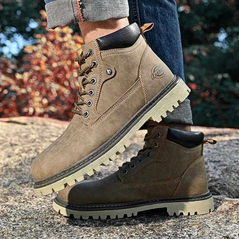 جديد جلد الرجال الأحذية الخريف الشتاء الرجال أحذية العمل في الهواء الطلق عدم الانزلاق حذاء من الجلد موضة عالية الجودة أحذية رجالي Hombres بوتاس