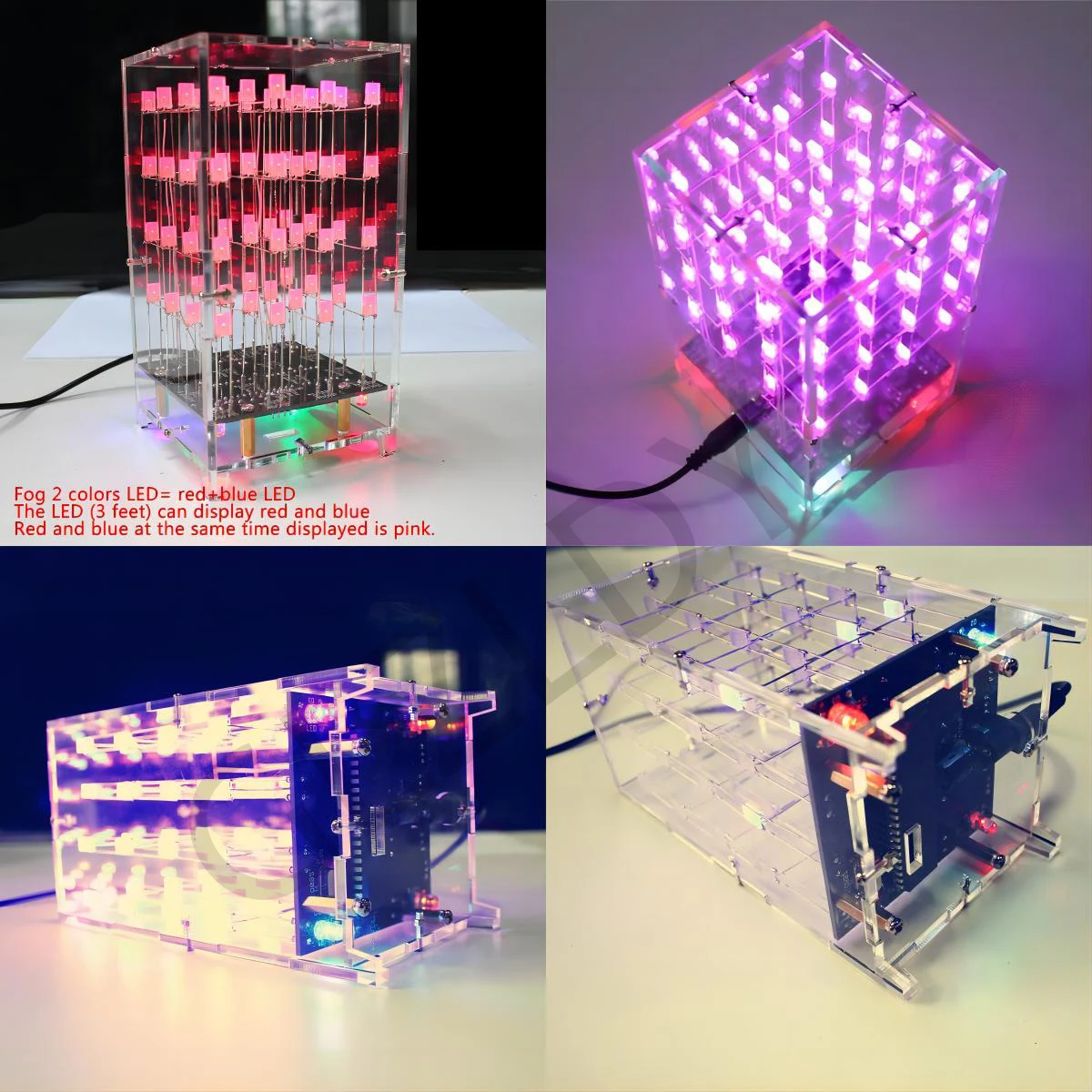 4x4x4 Colorful LED cube kit MCU single chip 3D electronic DIY production fog LED lights handmade DIY Parts Kit Light Cubic