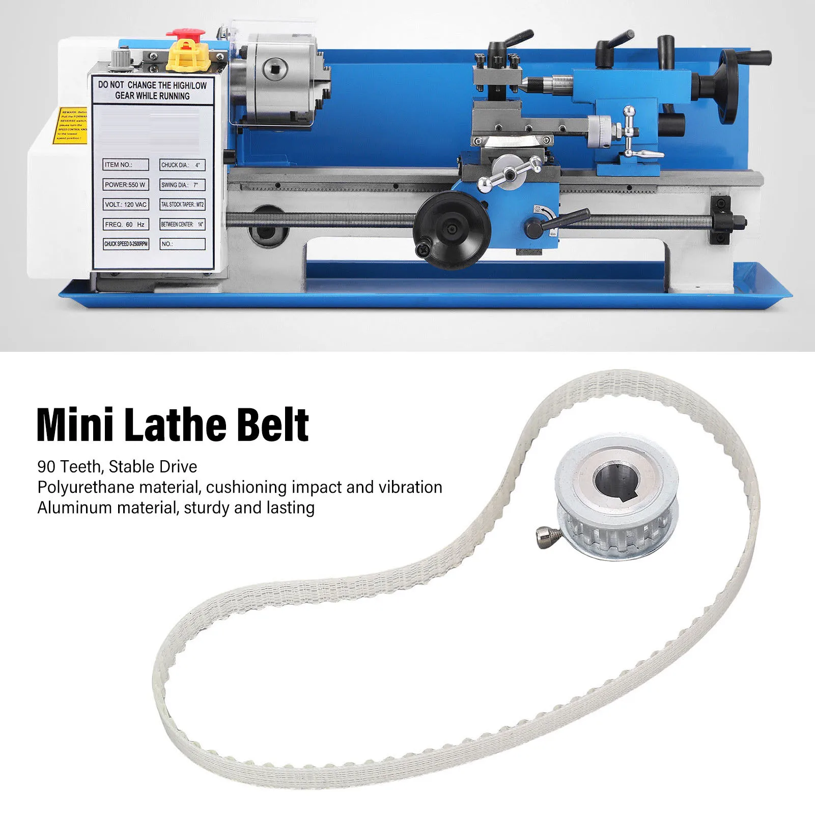 Mini Lathe Belt and Gear 1.5M 90 Teeth Polyurethane Drive Belt Replacement for 0618 0618-3B 7x10 7x12 7x14 Lathe Drive Belt