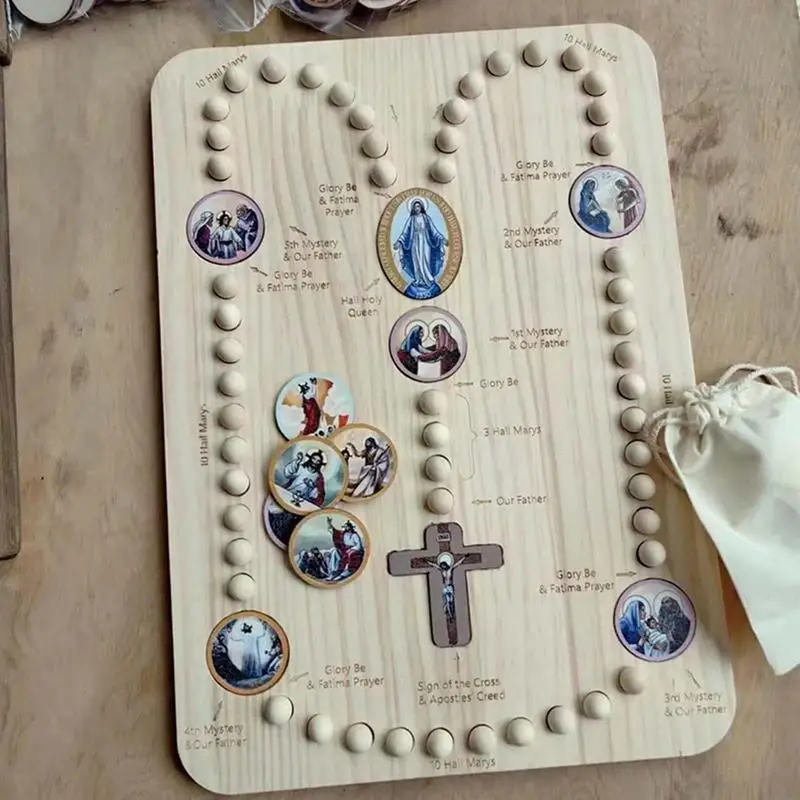 Tablero de madera inspirado en Montessori, tablero de Rosario de oración familiar, tablero de meditación de Iglesia portátil espiritual wooden rosary board