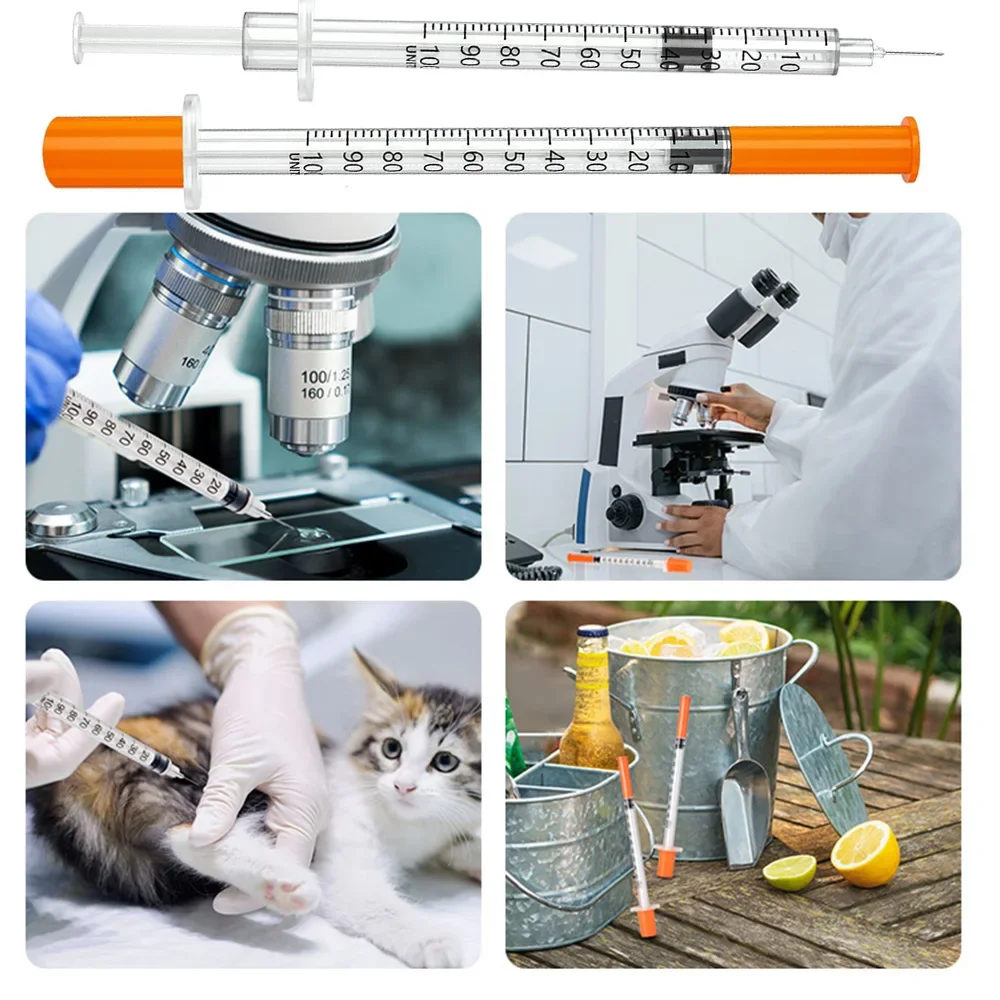 30Pcs 0.5Ml/1Ml Disposable Plastic Veterinary Syringes with Needles, Suitable for Pets and Farm Animals, Manual Push-Type Syring image 3