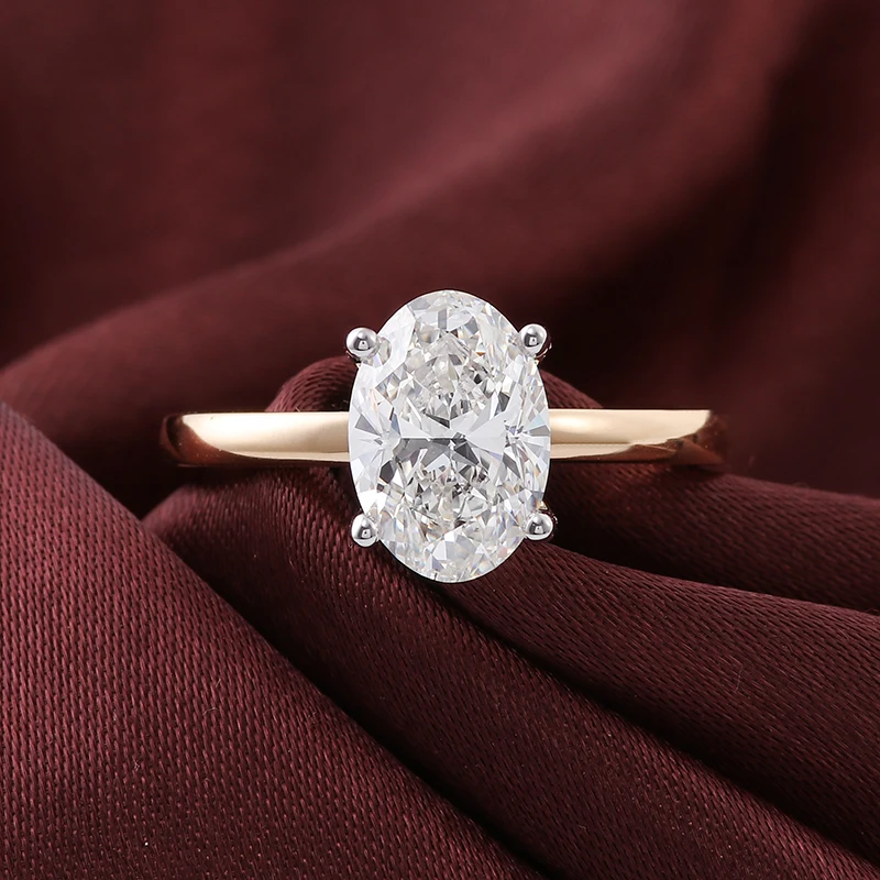 Anillos de compromiso de diamantes de laboratorio ovalados de oro de 14 quilates de Provenza 2CT F/VS para mujer, anillo de boda solitario, regalos de aniversario de cumpleaños personalizados