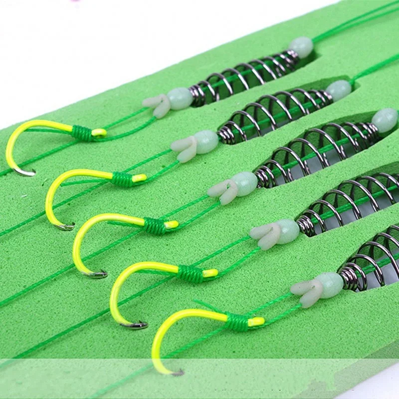 5pcs/set Fluorescent Green High Carbon Steel Fishing Hook 8# -13# Strong Sharp Spring Hooks for Saltwater Freshwater Fishing