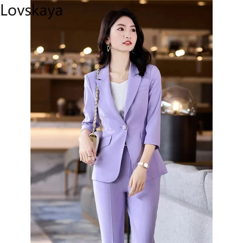 

Women half sleeved top and pants 2-piece suit office fashionable suit and pants set simple solid color