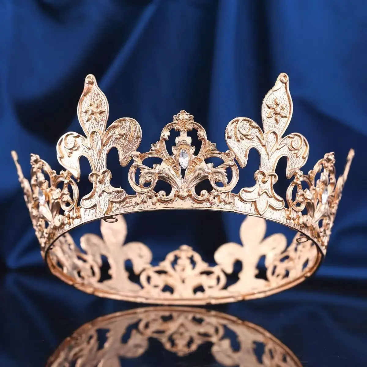 Royal Crowns Queen King Tiara Diadem Retro round Crown for Pageant Prom Halloween Party Hair Accessory Men Women