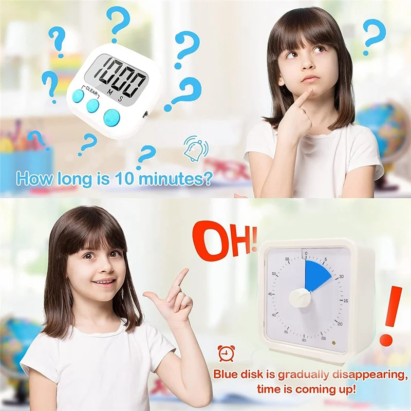 B47C 60-Minute Visual Timer For Kids, Time Management Tool Study Classroom Timer, Pomodoro Timer With Silent Operation