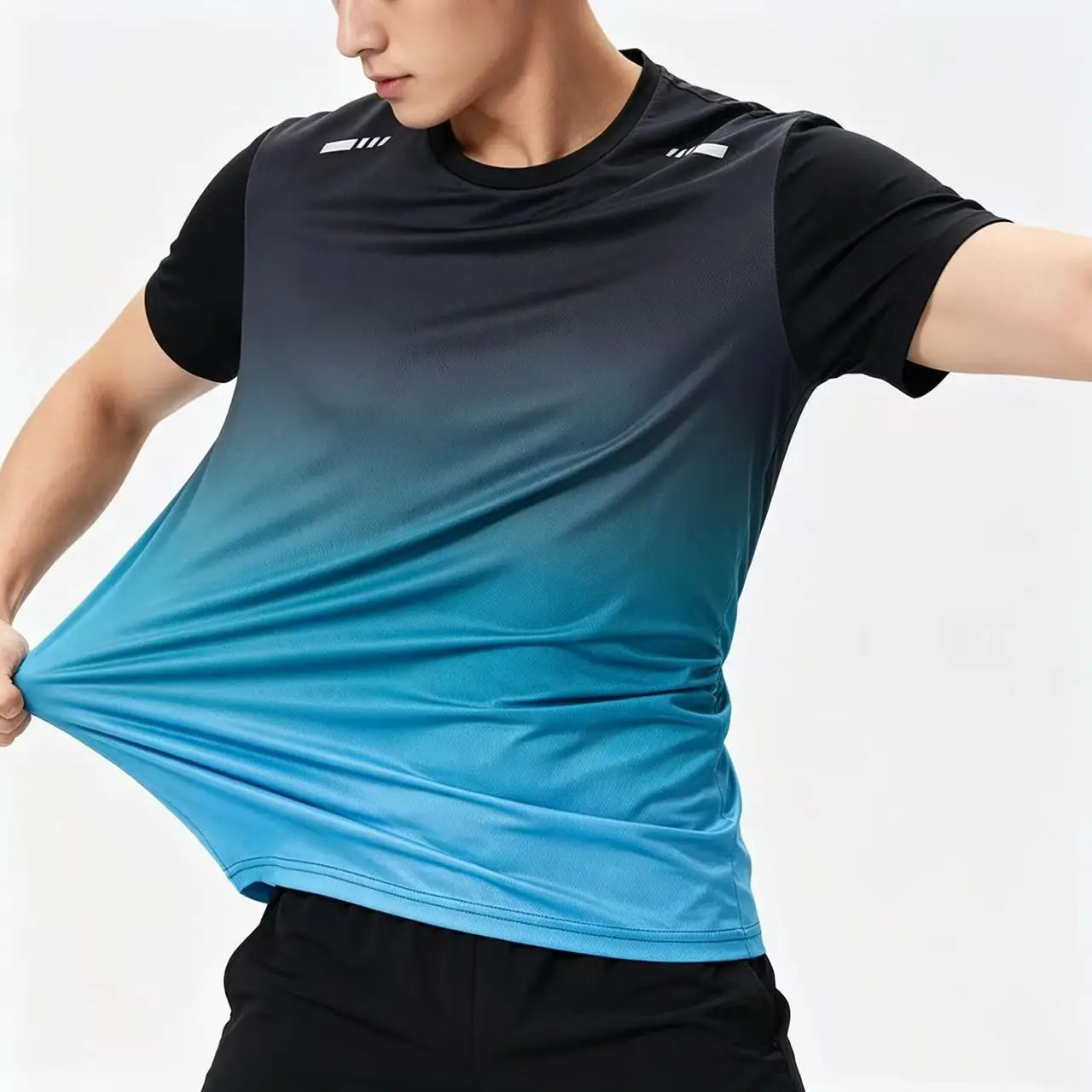Men's T-shirts Sports T-shirt Quick-drying Gradient Short Sleeve Tees Outdoor Workout Basketball Training Running Men Clothes