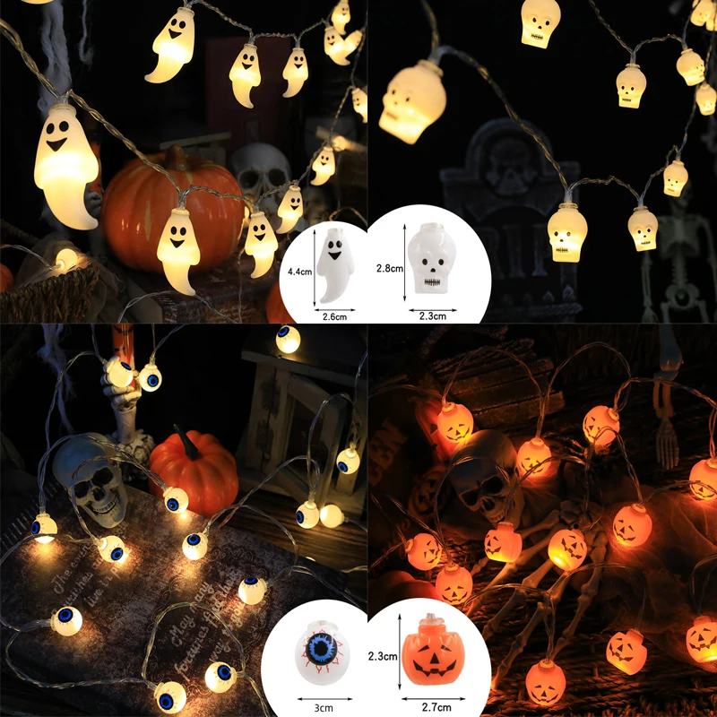 Halloween String Lights Decoração, Pumpkin Skull Eyeball, Ghost Party Lantern, Trick or Treat, Decoração Feliz Dia das Bruxas, 4 em 1