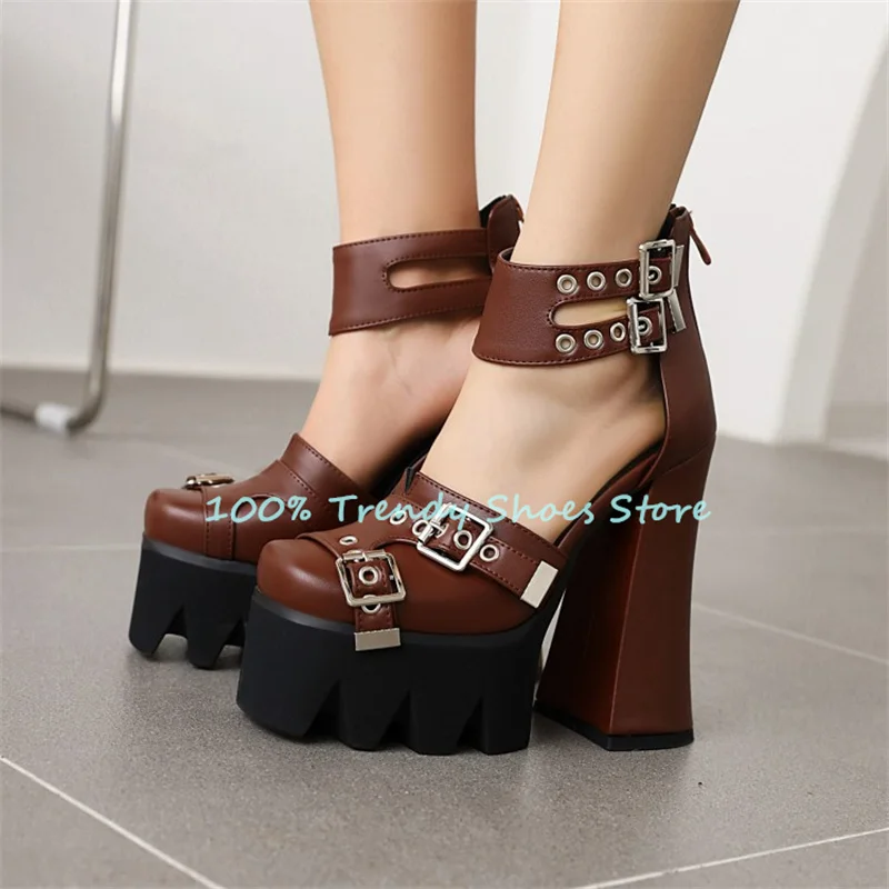 

Punk Buckle Strap Chunky Platform Women Pumps Summer Super High Heel Wedding Dress Shoes Ladies Gladiator Sandals