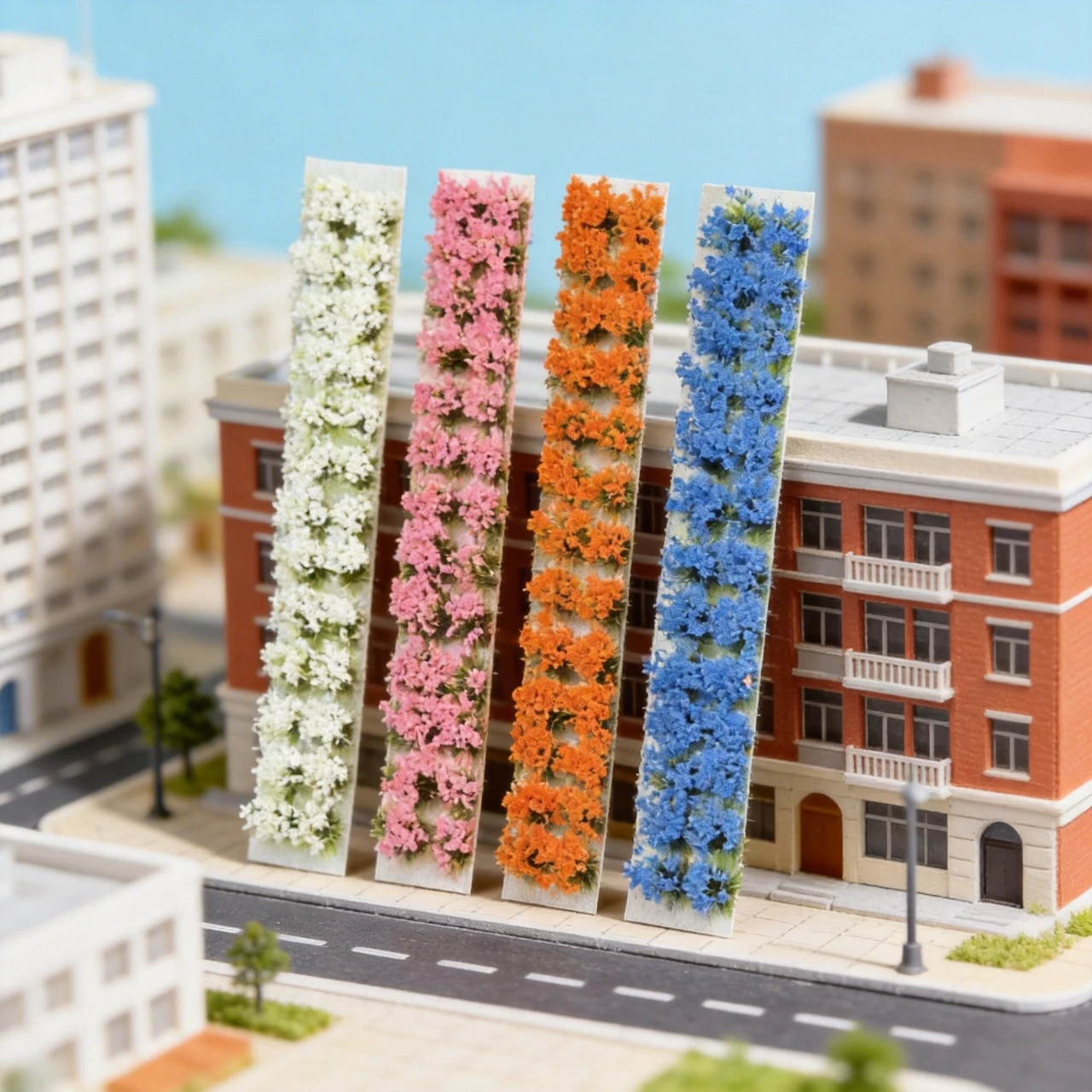 A Box of 4 Mix Colors Mini Model Flower Cluster for Miniature Architectural Model Ornament Vibrant Colors, Realistic Static Flow