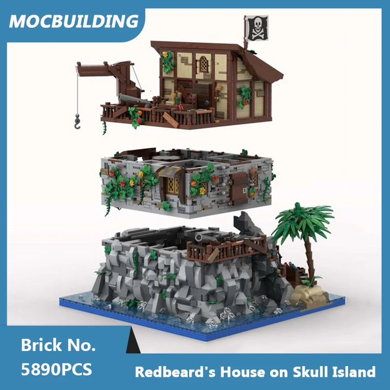 Moc Bausteine Schädel Insel mit Red beards Haus Modell DIY montiert Ziegel kreative Architektur Weihnachts spielzeug Geschenke 5890pcs