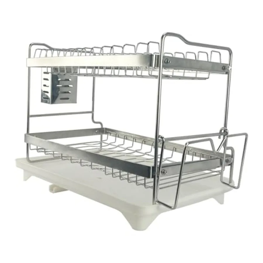 

Dish Drying Rack Double Layered countertop Kitchen Organizer with Drainage Large Bowl Rack and Storage Rack with Drainage Board