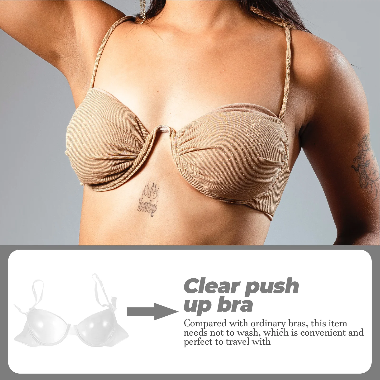 

1Pcs Transparent Push Up Bra Disposable Clear Plastic with Adjustable Straps for Women's Lingerie