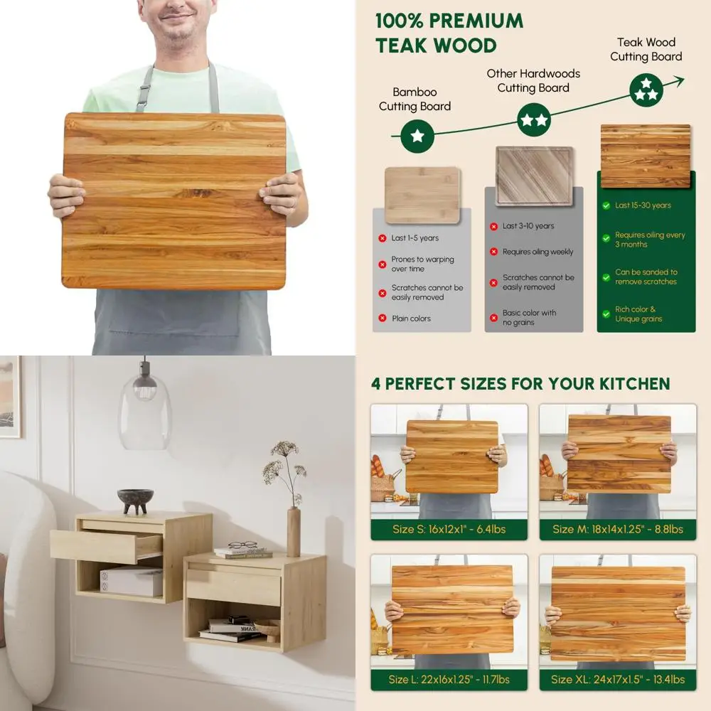 

Teak Wood Small Kitchen Cutting Board with Hand Grip, 18x14x1 Inch, Wooden Chopping Board for Efficient Food Preparation