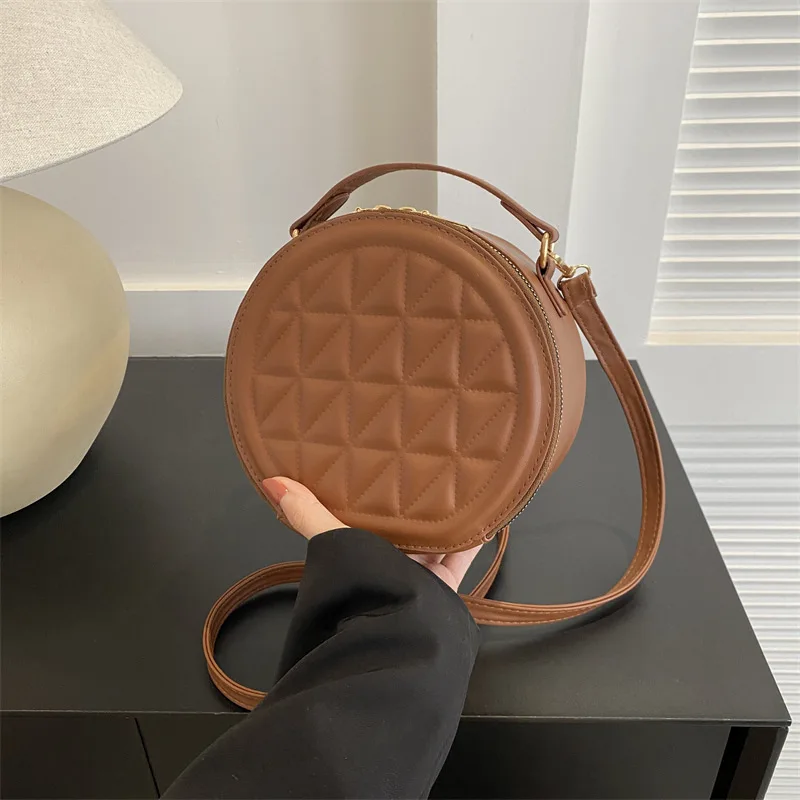 Niche Design Rhombus Handbag Small Round Crossbody Bag New Women\'s Fashion Shoulder Bag Casual Personality Female Crossbody Bag