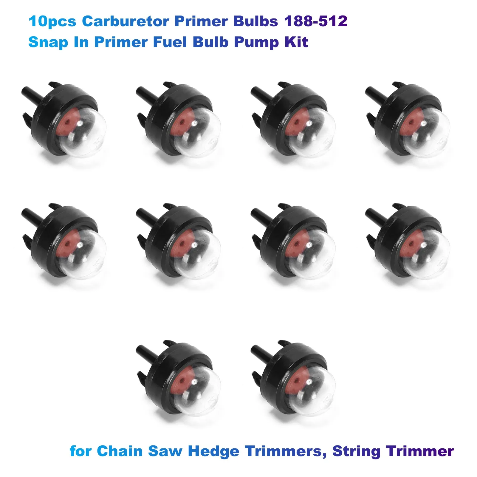 10pcs Carburetor Primer Bulbs 188-512 Snap In Primer Fuel Bulb Pump Kit for Chain Saw Hedge Trimmers, String Trimmer