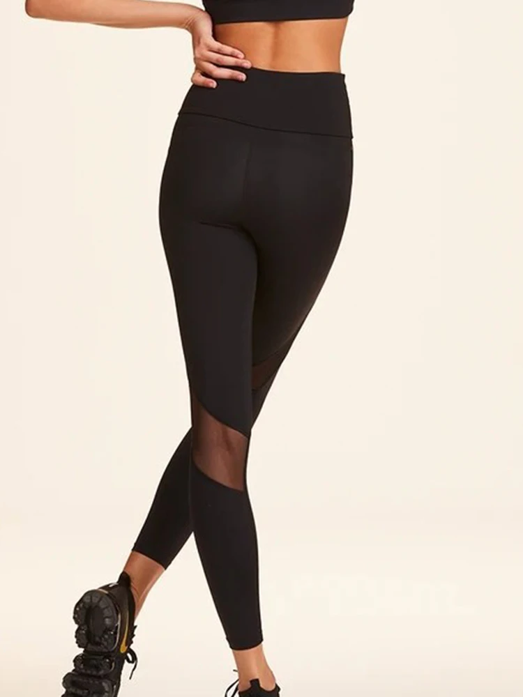 Pantaloni da Yoga da palestra da donna Leggings sportivi in rete nera pantaloni da allenamento da corsa a vita alta collant Push Up