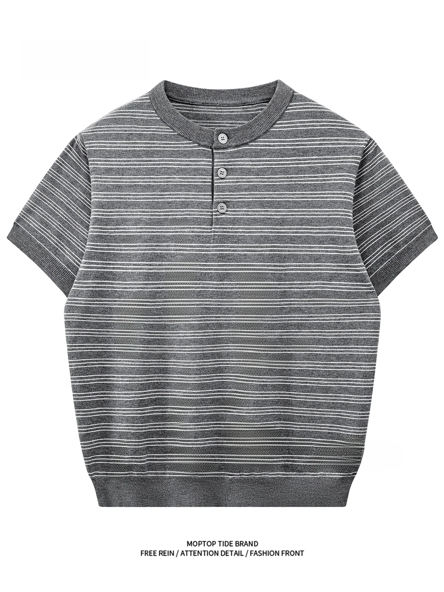 

MMOPTOP Летний винтажный полосатый вязаный топ с воротником Хенли и коротким рукавом для мужчин: дышащий, комфортный, приятный для кожи
