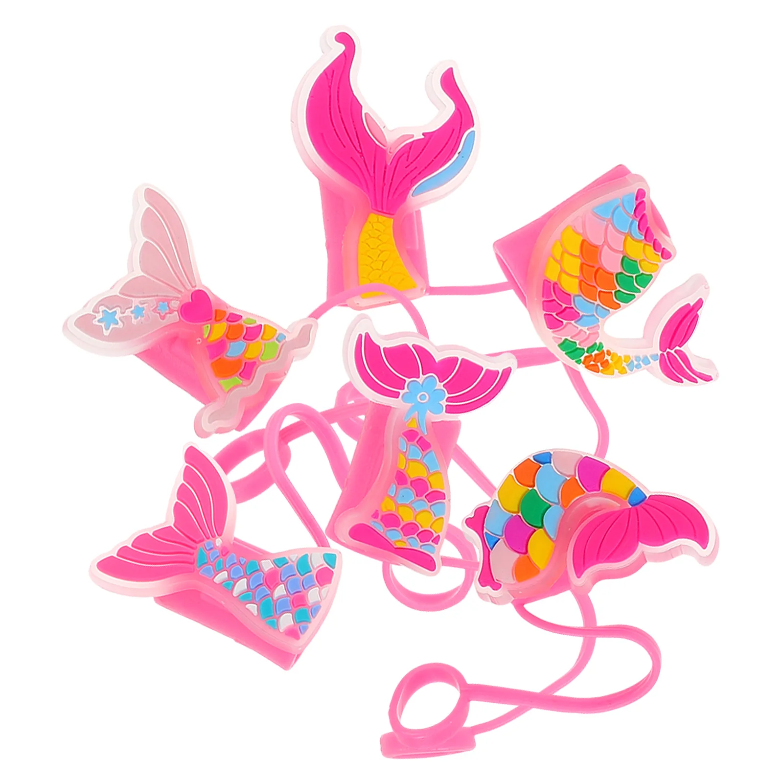 

6Pcs Reusable Straw Tips Silicone Mermaid Drinking Caps Portable Cute Tumbler Covers Toppers Silicone Straw Cover