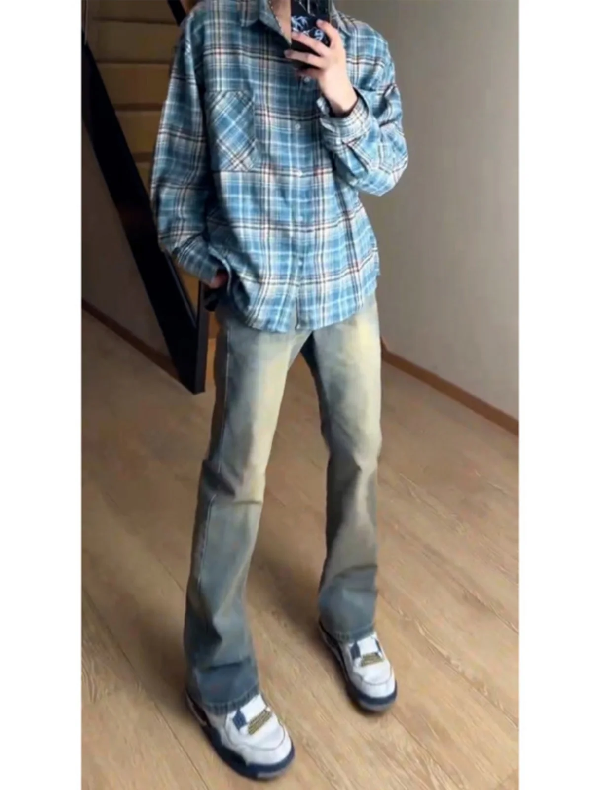 

Extended Length Straight Leg Jeans Men's American High Street Vibe Bootcut Pants Trendy Slimming Skinny Narrow Version