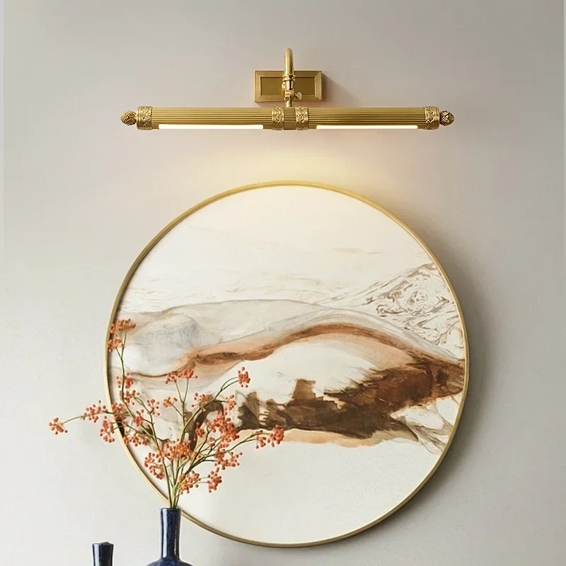 

Nordic full copper mirror headlight, bathroom filling light free wiring American oil painting, photo painting LED makeup