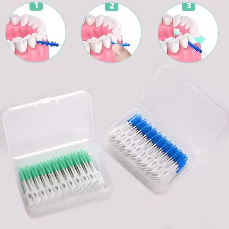 Hot 40-200pcs Interdental Silicone Brushes Super Soft Dental Cleaning Brush Silicone Toothpicks With Thread Floss Oral Care Tool