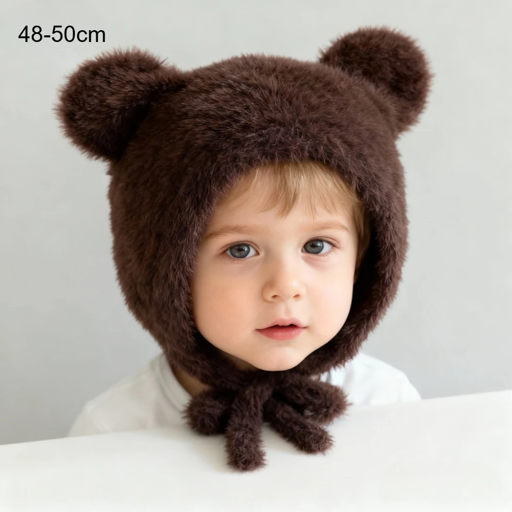 

children Hat Boys Ear Flap Tie Beanie Knitted Cute Infant Warm Teddy Bear Thick Winter 48-50cm Cap kids Girls Soft Hats