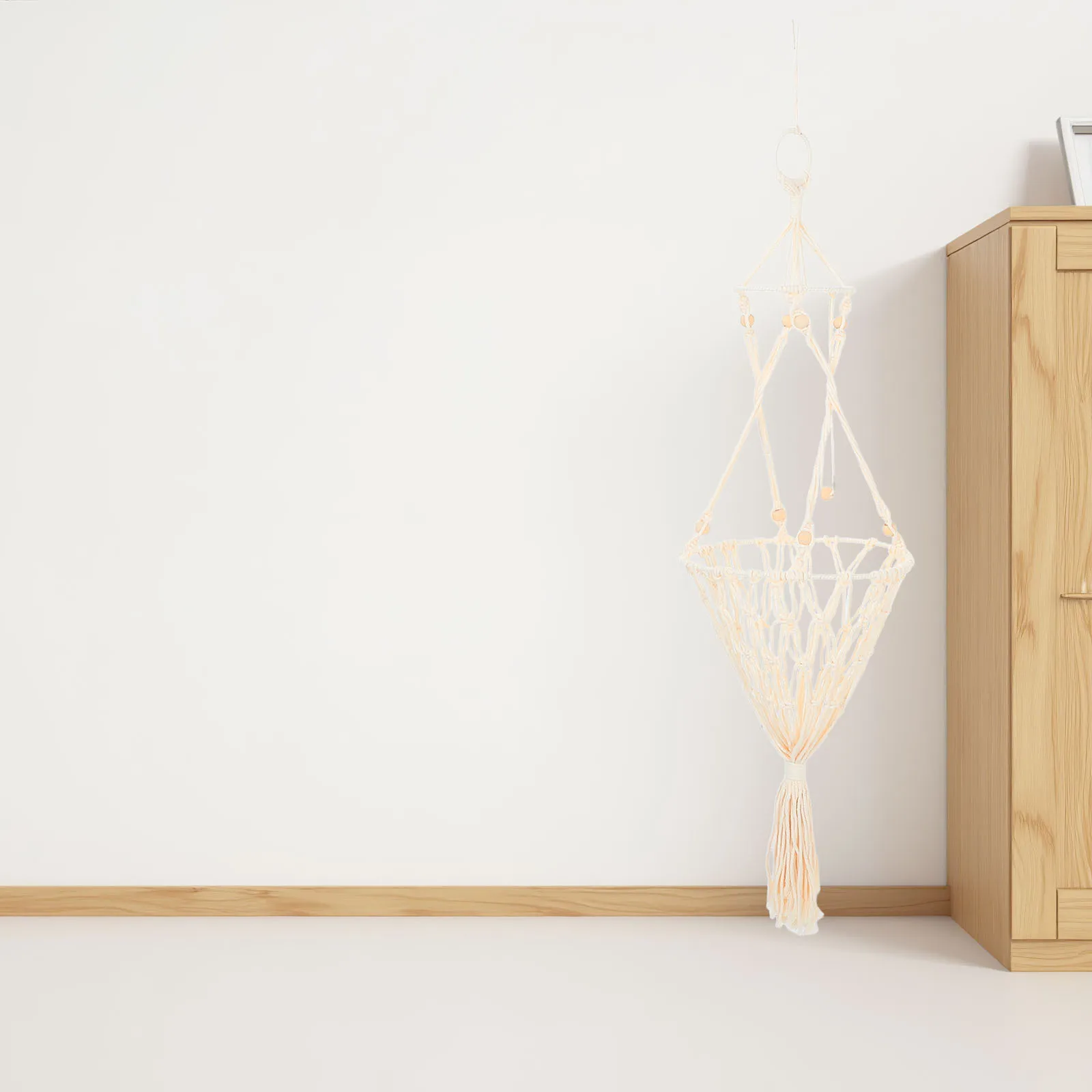 

Macrame Pet Cat Hammock Handwoven Cotton Rope Breathable Semi-Enclosed Hanging Bed Boho Style Woven Rope Cat Basket Bed Nest