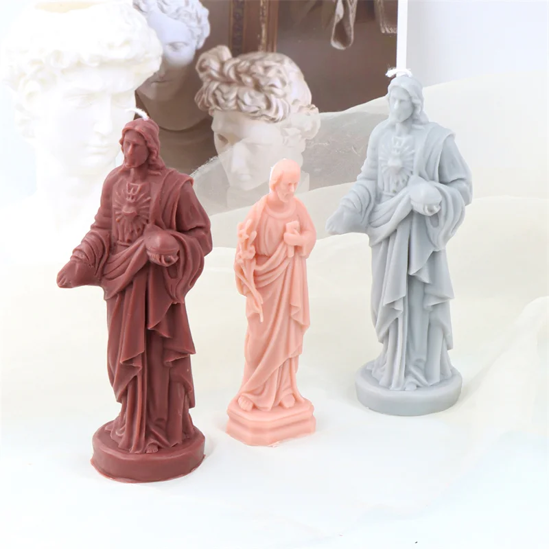 Large Size 3D Jesus Statue Candle Silicone Molds DIY Catholic Human Statue Cement Gypsum Resin Making Mould Religious Home Decor