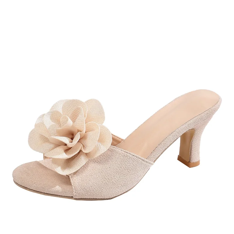 

2026 New Flower Fish Mouth Fashionable Large Size High Heel Sandals Thin Heel Versatile Block Sandals Women's Shoes Big Size 43