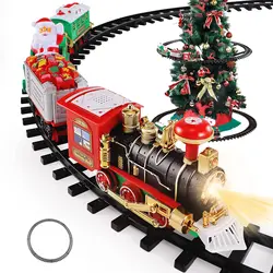 Árvore De Natal Trem Elétrico Brinquedo Set, Modelo Ferroviário, Trem De Transporte com Música, Papai Noel Carro, Presentes De Natal