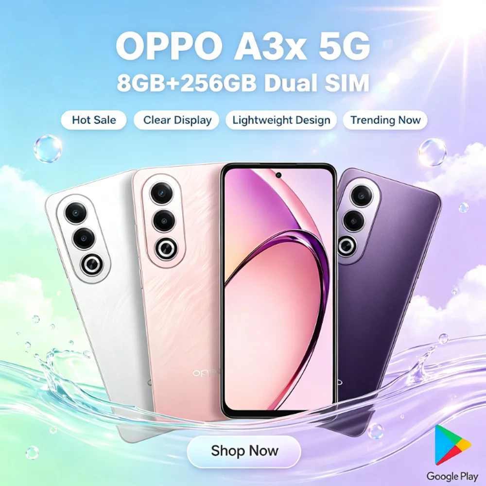 OPPO A3x 5G Global Unlocked Phone 8GB+256GB 5100mAh Battery 45W Flash Charge Shockproof IP54 Dustproof Dual SIM 5G Cellphone