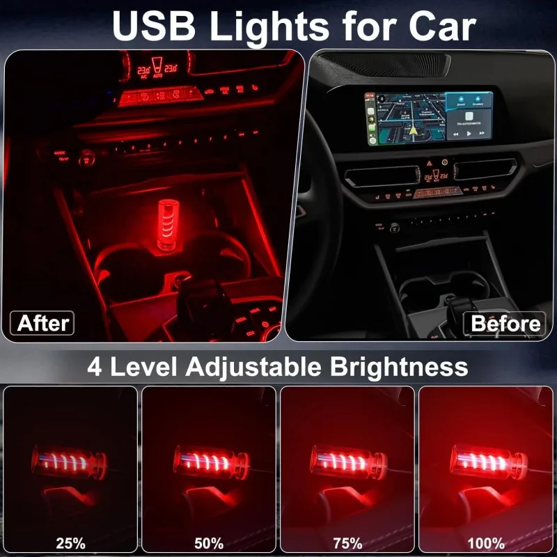 5V Car USB Night Light Touch Dimmable LED Filament Lamp Brightness Adjusterable Plug & Use Decorative Atmosphere Light