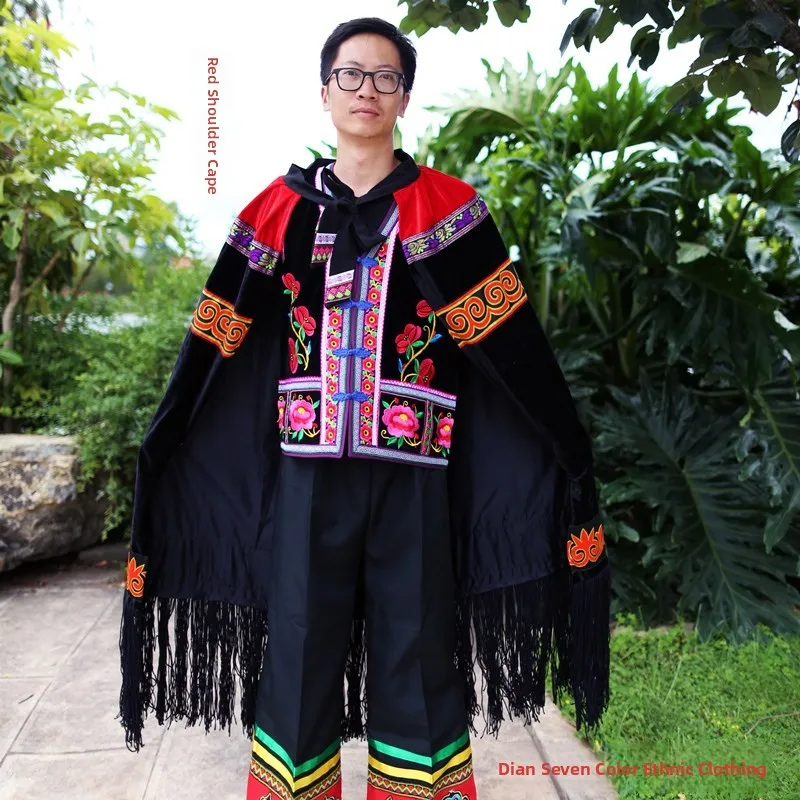 

New Men's Long Cloak National Dance Costume Red oulder Men's Faion Autumn Season Tassel Detail Other Material Youth Size