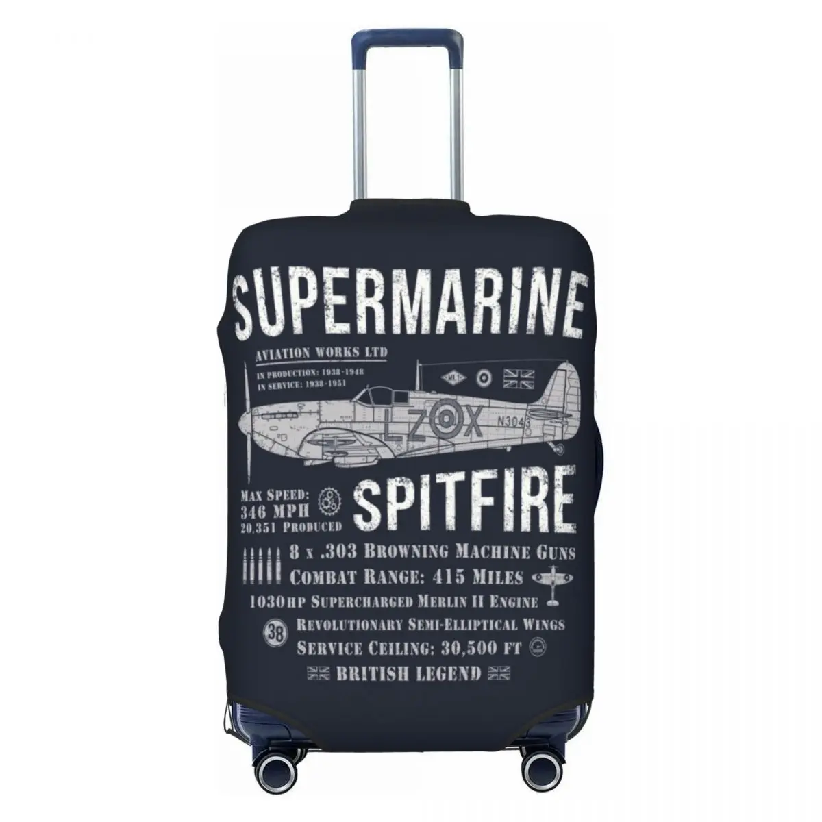 

Cute Vintage Supermarine Spitfire Luggage Cover Protector Elastic Fighter Pilot Aircraft Airplane Plane Travel Suitcase Covers