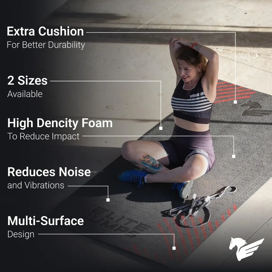 بساط حبل القفز الفاخر من Jumps، بساط تمرين كبير الحجم غير قابل للانزلاق للتدريبات المنزلية، مثالي لجميع الأسطح، متين ومستقر