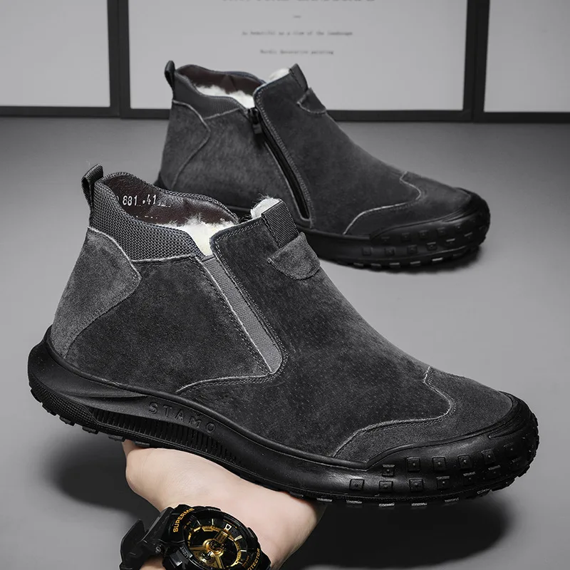 2025 Winter New Soft soled Cotton Shoes for Men's Outdoor Men's Warm Snow Boots with Thick Velvet and High Top Casual Shoes